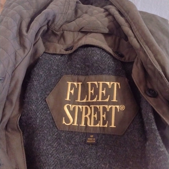 Fleet Street Vintage Olive Khaki Wool Blend Hooded Belted Trench Coat Size 4p - Picture 6 of 16